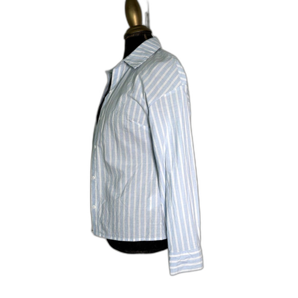 Anthropologie White & Blue Striped Button Down Shirt Women’s Small Workwear - Picture 4 of 8